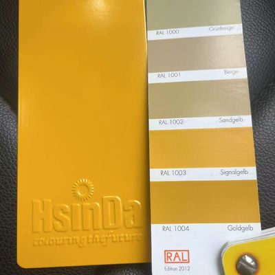 การเคลือบผงสีเหลืองสัญญาณ RAL 1003 ทน UV สำหรับการพ่นด้วยไฟฟ้าสถิตบนพื้นผิวโลหะ